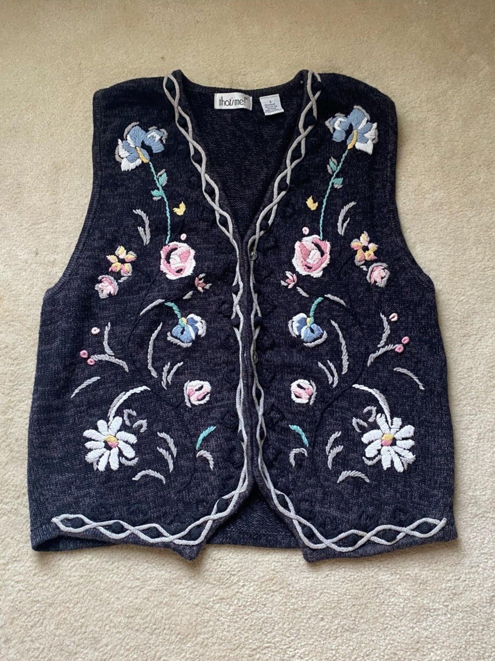 Vintage 90s That’s Me! Floral Multicolor Vest Women’s Size Small Embroidered